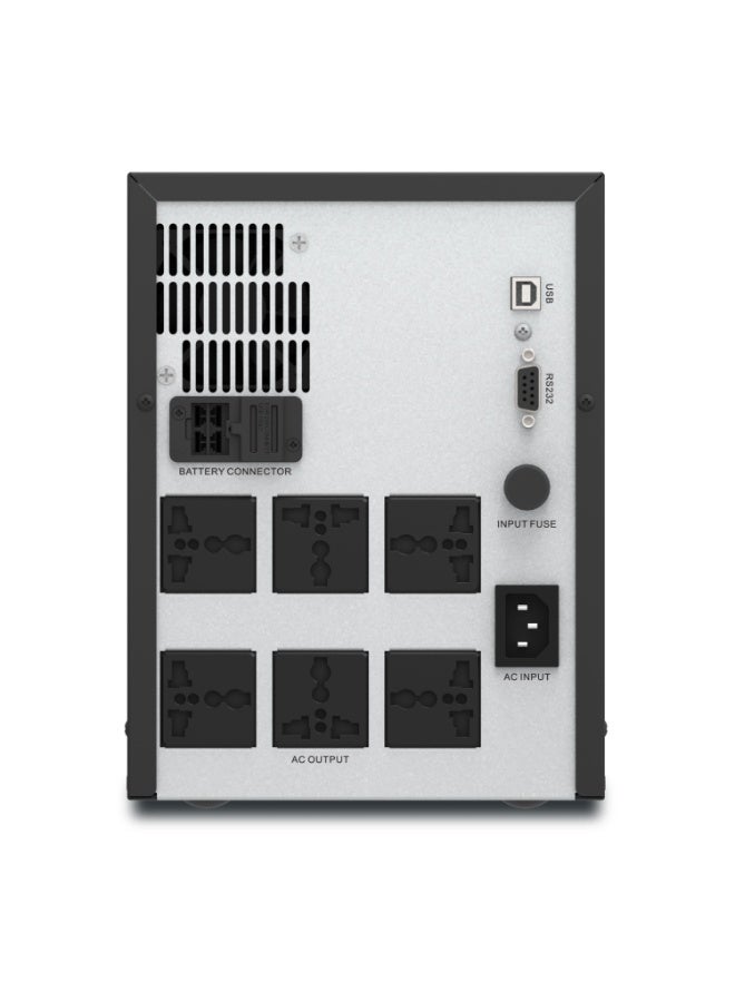 اي بي سي SMV2000AI-MSX | مزوّد طاقة غير منقطع من APC طراز **Easy UPS** بنظام **Line Interactive** بقدرة **2000 VA**، برج، يعمل على **230 V**، يحتوي على **6 منافذ عالمية، تنظيم تلقائي للجهد (AVR)، وشاشة LCD**. - Image 3